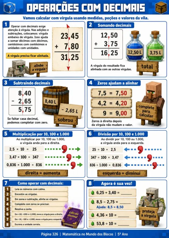Página da apostila - operações com decimais